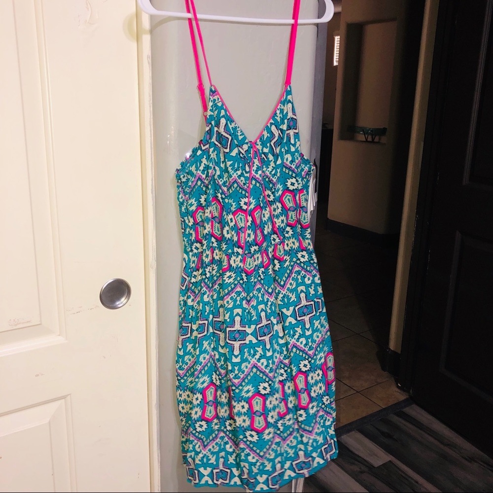 Xhilaration pink & teal strappy dress